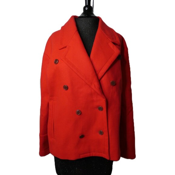 Red Wool Jacket J.Crew Short Coat Size 10 Lined Buttons Large Collar Stylish - Picture 1 of 10